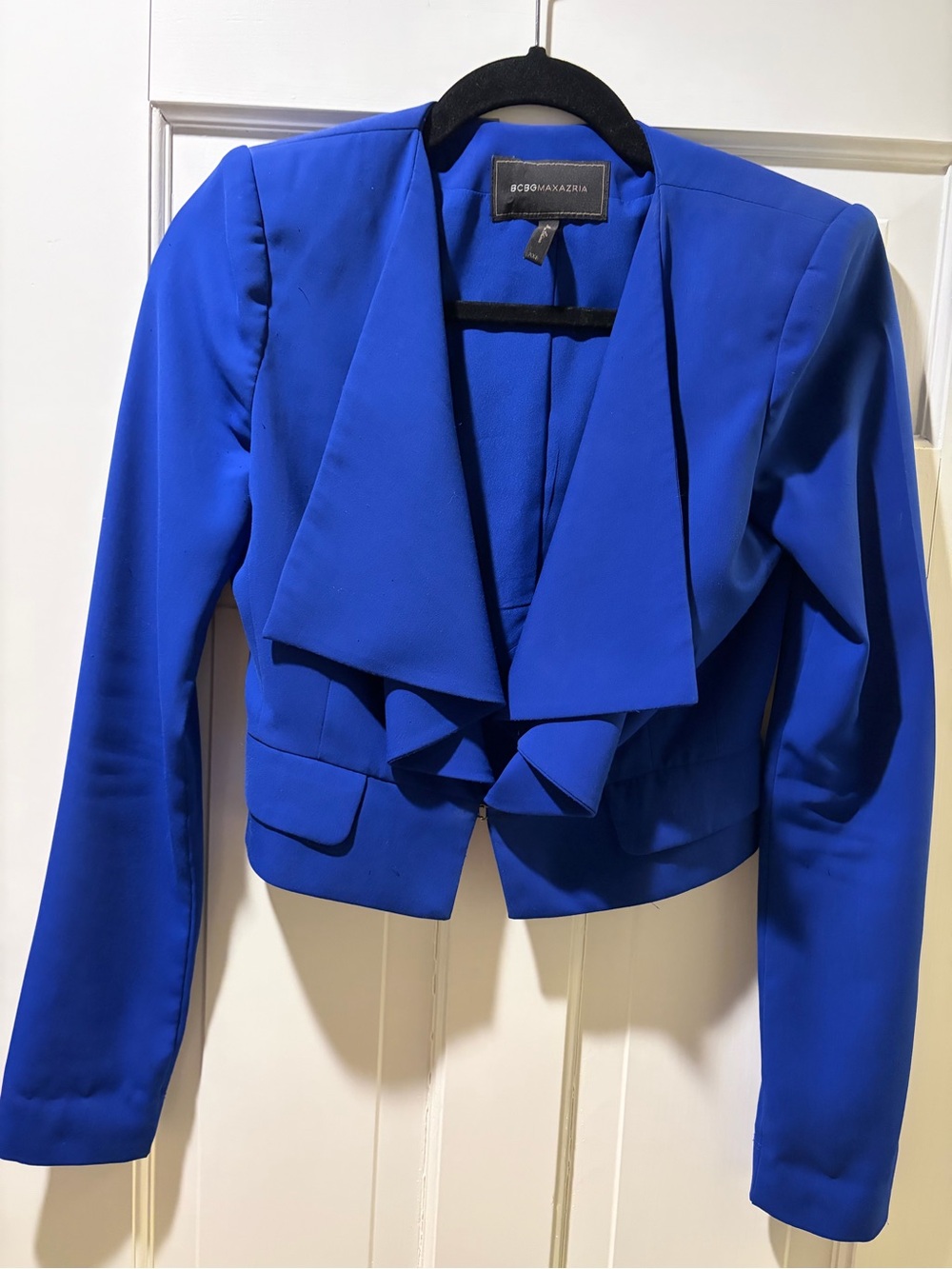 BCBGMaxAzria Royal Blue Draped Cropped Blazer, Size XXS